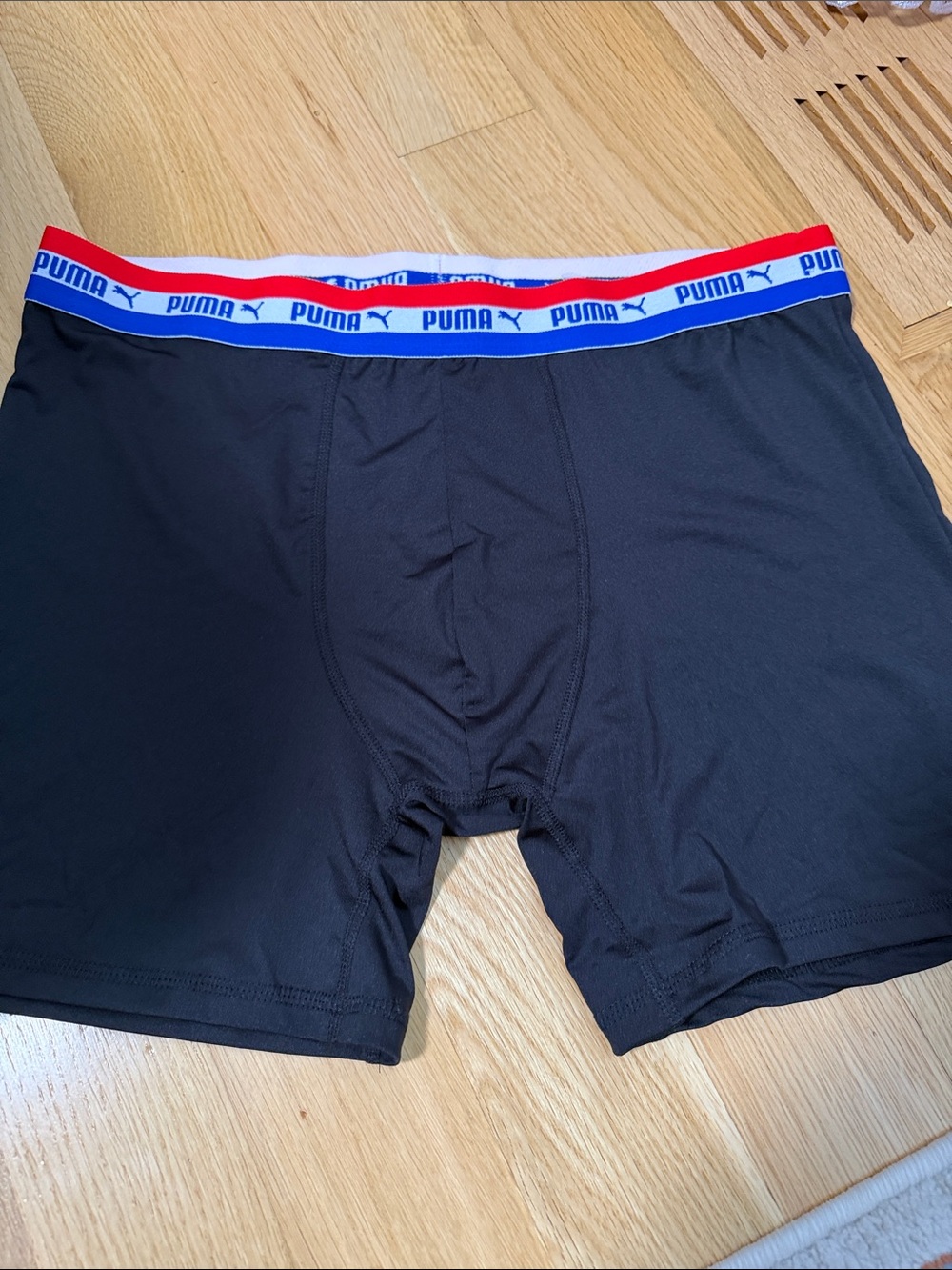 PUMA Black Boxer Briefs with Red, White & Blue Branded Waistband